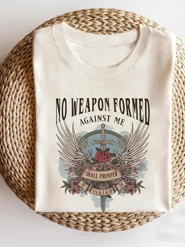 Women's Floral & Sword Print Round Neck Tee, Vintage Trendy Casual Short Sleeve T-shirt for Daily Wear, Ladies Summer,...