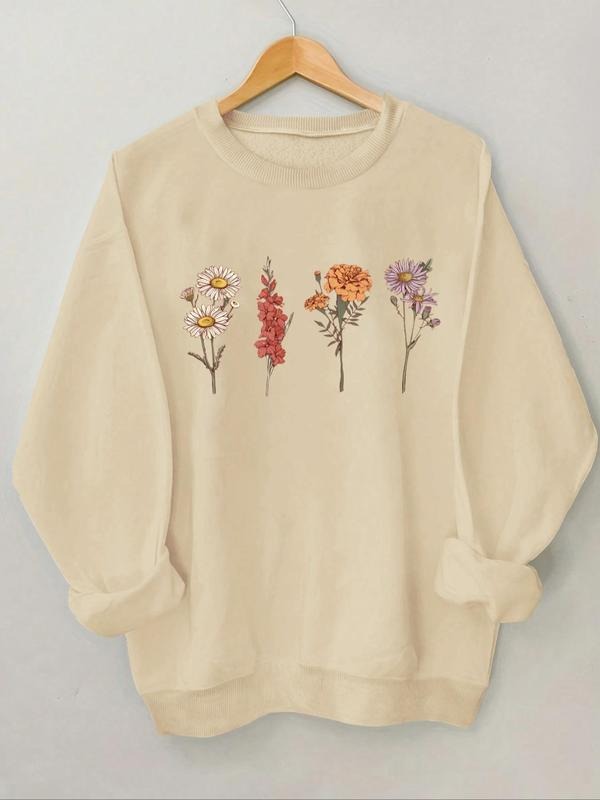 Women's Floral Print Crew Neck Sweatshirt, Casual Long Sleeve Pullover for Daily Wear, Women's Clothing for All Seasons...