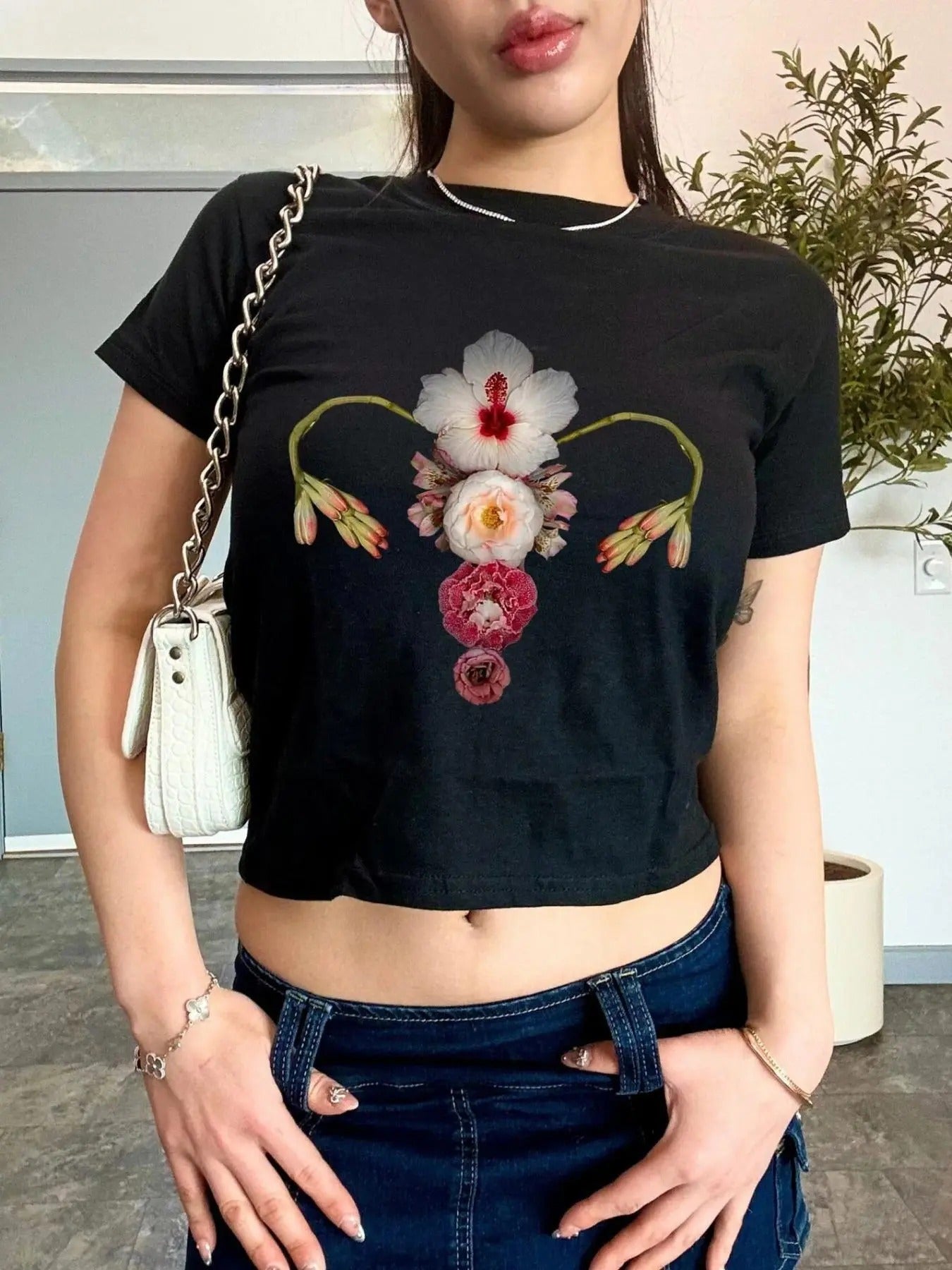Women's Floral Print Crew Neck Tee, Casual Short Sleeve T-shirt, Ladies Summer Clothes for Daily Wear Hoodie, Sweatshirt