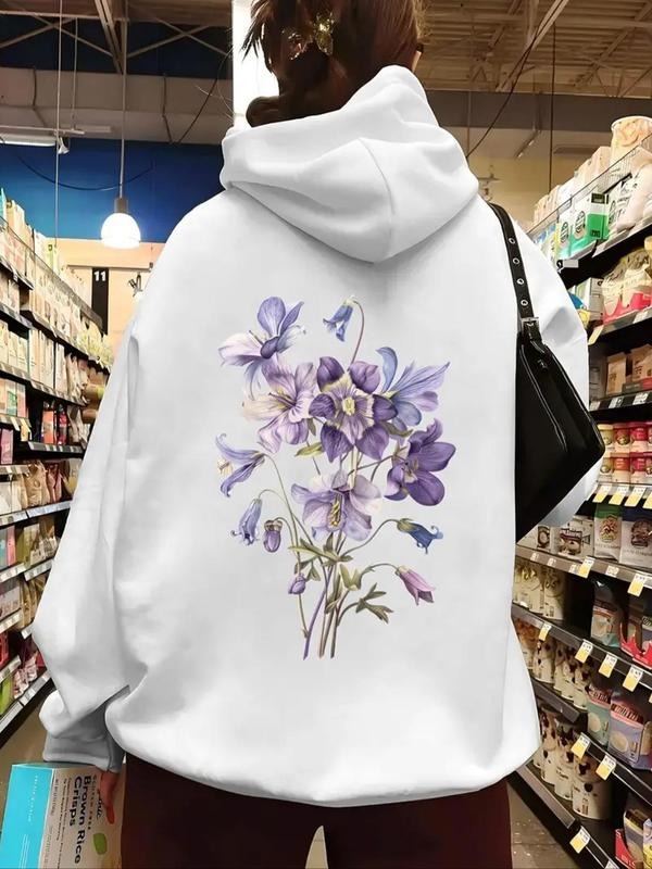 Women's Floral Print Drawstring Hoodie, Fashion Casual Hooded Sweatshirt for Daily Wear, Women Clothing for Fall & Winter...