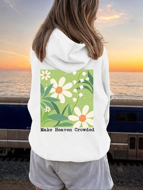 Women's Floral Print Drop Shoulder Hoodie, Fashion Casual Drawstring Pocket Hooded Sweatshirt for Daily Holiday Outdoor...
