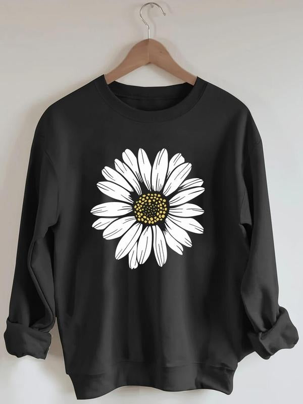 Women's Floral Print Drop Shoulder Pullover, Fashion Casual Long Sleeve Round Neck Sweatshirt for Daily Holiday Outdoor...