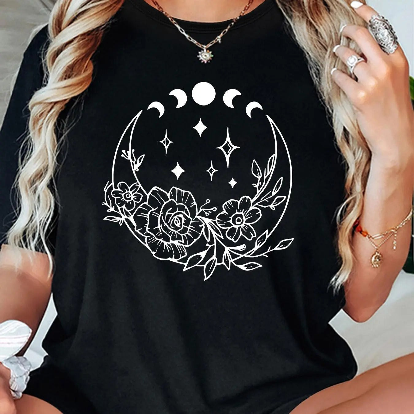 Women's Floral Print Drop Shoulder Tee, Casual Half Sleeve Round Neck T-Shirt for Daily Wear, Ladies Clothes for All...