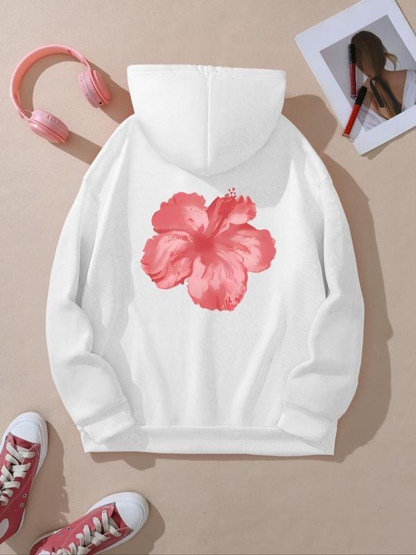 Women's Floral Print Hoodie, Casual Long Sleeve Hooded Sweatshirt for Fall & Winter, Women's Clothes for Daily Wear style...
