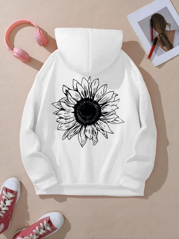 Women's Floral Print Hoodie, Fashion Casual Drawstring Pocket Hooded Sweatshirt for Daily Holiday Outdoor Wear, Women...