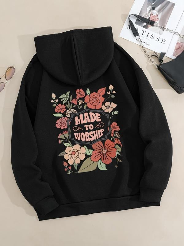 Women's Floral Print Pocket Hoodie, Fashion Casual Long Sleeve Hooded Sweatshirt for Daily Holiday Outdoor Wear, Women...