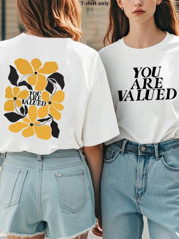 Women's Floral Print Round Neck Graphic Tee, Vintage Trendy Casual Short Sleeve T-shirt for Daily Wear, Ladies Summer,...