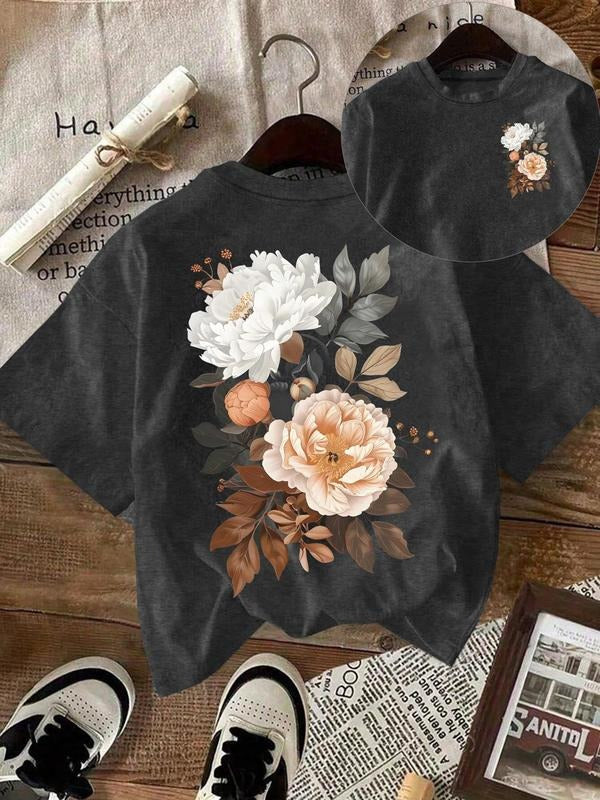 Women's Floral Print Round Neck Short Sleeve T-Shirt, Casual Loose Fit, Soft Breathable Fabric, Perfect Summer Fashion...