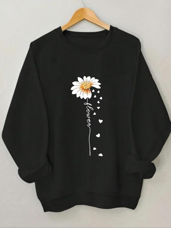 Women's Floral Print Round Neck Sweatshirt, Casual Long Sleeve Crew Neck Pullover for Spring & Fall, Fashion Women's Top...