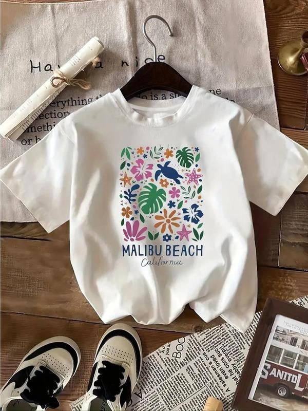 Women's Floral Print Round Neck Tee, Casual Short Sleeve Crew Neck T-Shirt for Summer, Fashion Women's Top for Daily Wear...