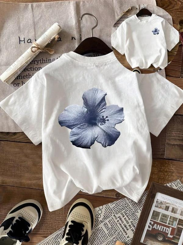 Women's Floral Print Round Neck Tee, Casual Short Sleeve Crew Neck T-shirt for Summer, Fashion Women's Top for Daily...