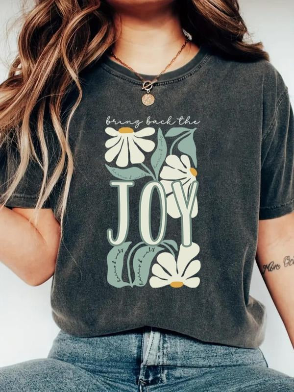 Women's Floral Print Round Neck Tee, Fashion Casual Crew Neck T-Shirt for Daily Holiday Vacation Outdoor Wear, Ladies...