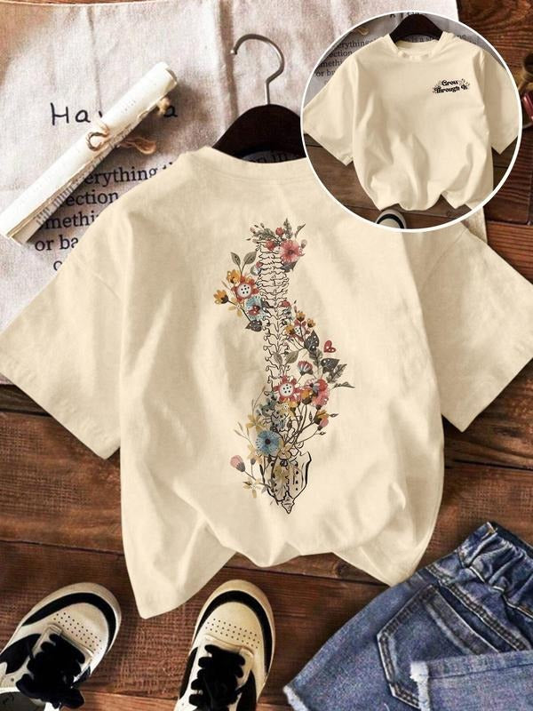 Women's Floral Print Round Neck Tee, Vintage Trendy Casual Short Sleeve T-shirt for Daily Wear, Ladies Summer Outfit, Top...