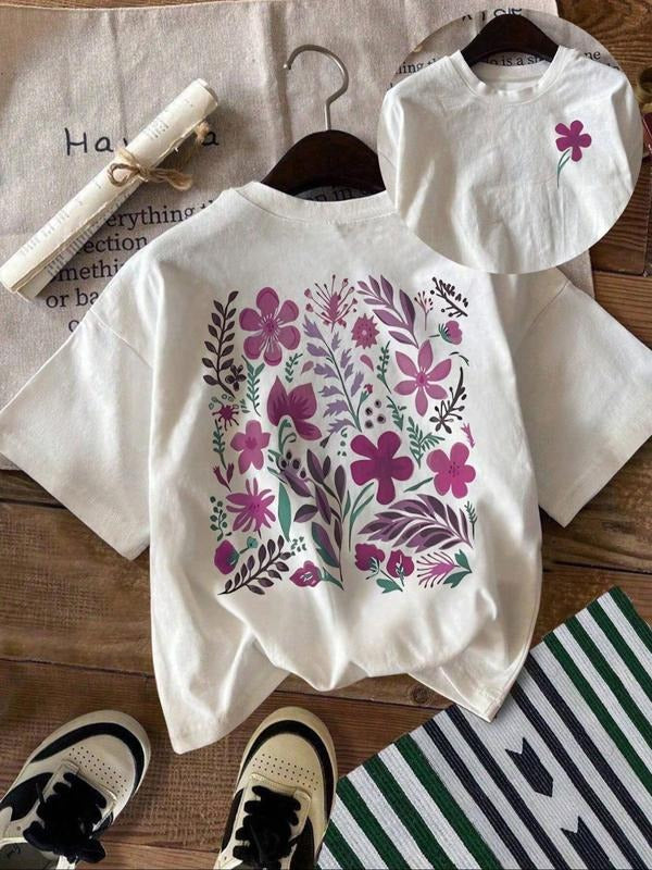 Women's Floral Print Round Neck Tee, Vintage Trendy Casual Short Sleeve T-shirt for Daily Wear, Ladies Summer, Top style...