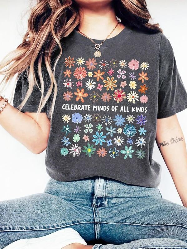 Women's Floral Print Round Neck Tee, Vintage Trendy Casual Short Sleeve T-shirt for Daily Wear, Ladies Summer, Top style...