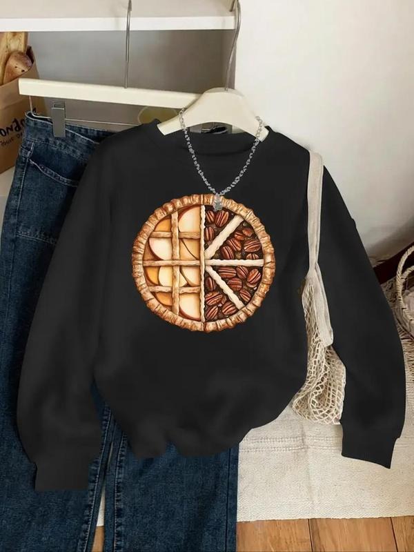 Women's Food Print Round Neck Pullover, Casual Long Sleeve Crew Neck Sweatshirt for Spring & Fall, Fashion Women's Top...
