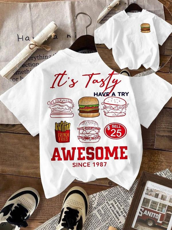 Women's Food Print Round Neck Tee, Trendy Casual Crew Neck Short Sleeve T-Shirt for Daily Wear, Ladies Summer Outfit, Top...