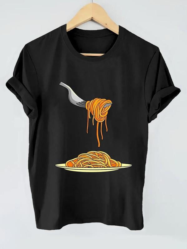 Women's Food Print Short Sleeve T-Shirt, Casual Round Neck Printed Tee for Summer, Fashion Women's Top for Daily Wear...