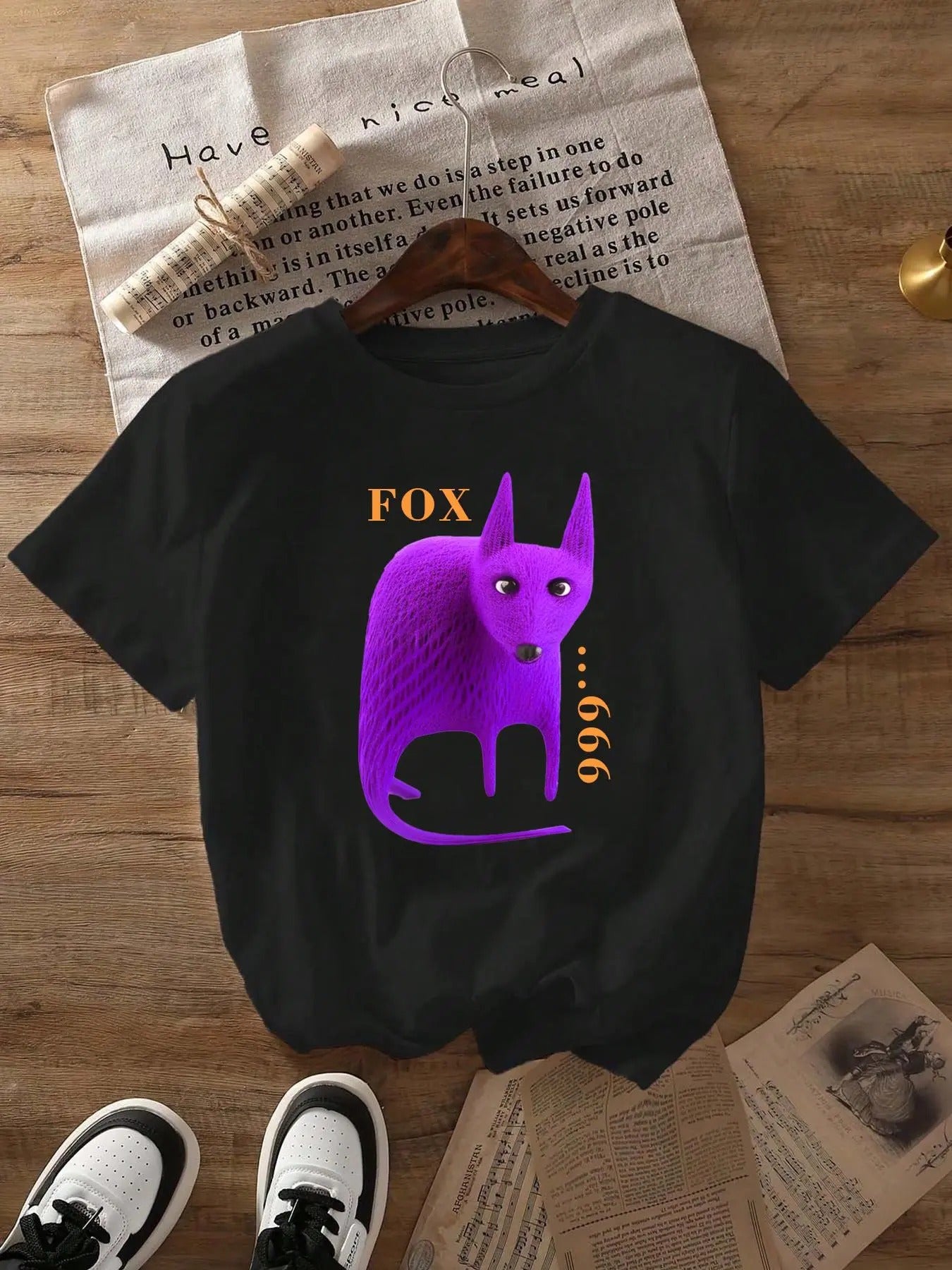 Women's Fox Print Round Neck Tee, Fashion Casual Short Sleeve T-shirt for Daily Wear, Ladies Clothes for All Seasons...