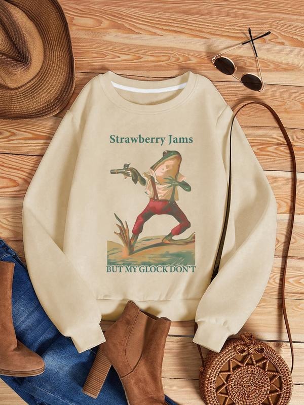 Women's Frog Graphic Pullover Sweatshirt, Casual Loose Fit Round Neck, Long Sleeve, Fall & Winter, Fashionable...