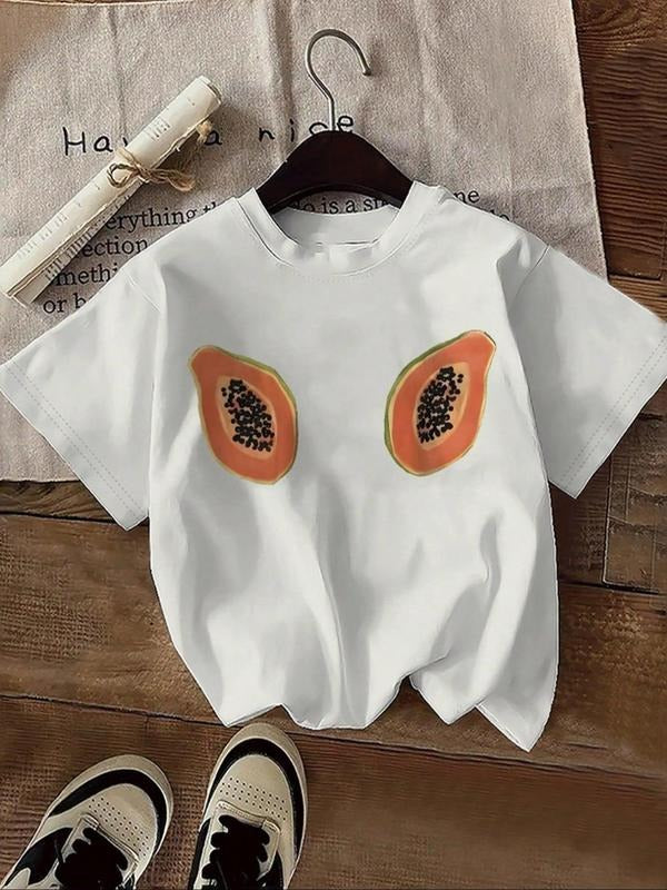 Women's Fruit Print Round Neck Tee, Fashion Casual Crew Neck T-Shirt for Daily Holiday Vacation Outdoor Wear, Ladies...