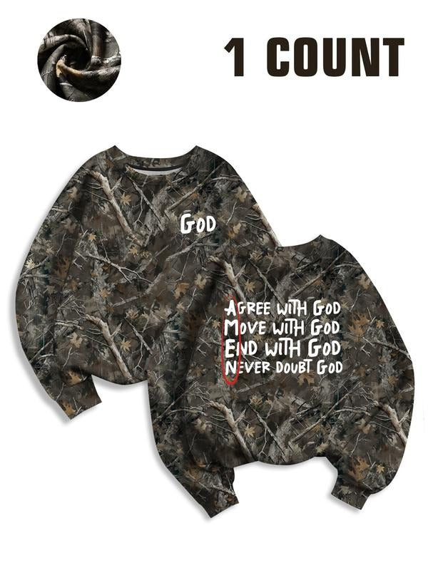 Women's Full-Print Branch Round Neck Pullover Sweatshirt, 'with God' Text Print, Religious Faith Christian Girl Clothing,...