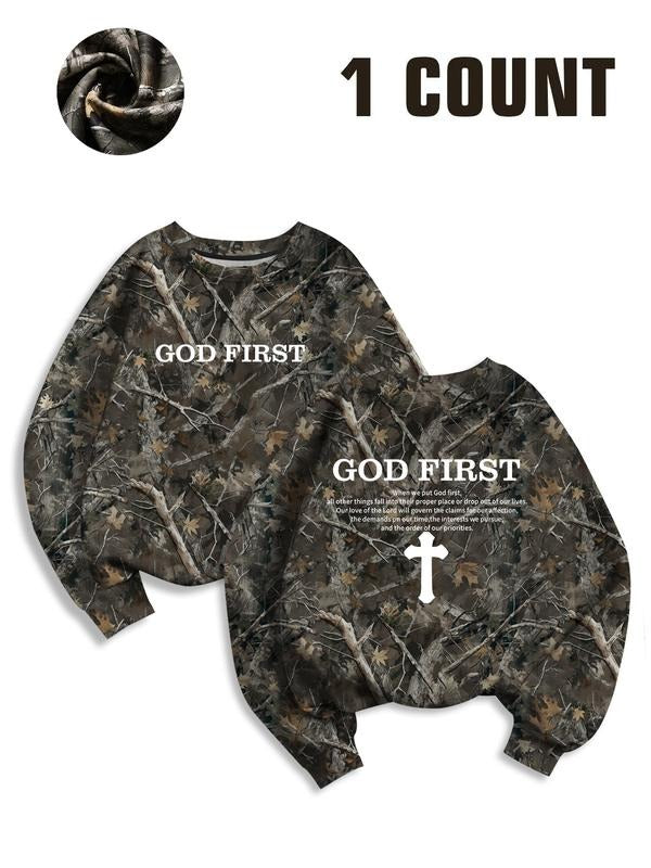 Women's Full Print Tree Branch Round Neck Pullover Sweatshirt, Text Print, Religious Faith Christian Girl Clothing,...