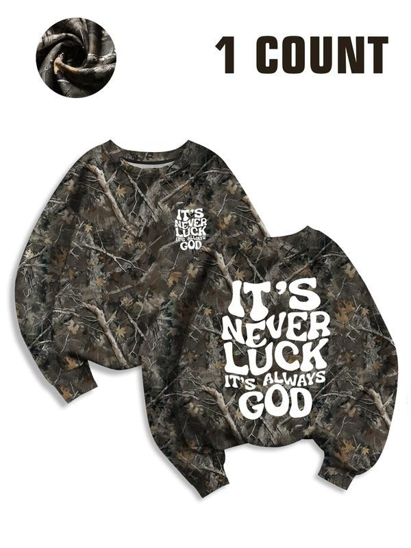 Women's Full Print Tree Branch Round Neck Pullover Sweatshirt, Text Print, Religious Faith Christian Girl Clothing,...