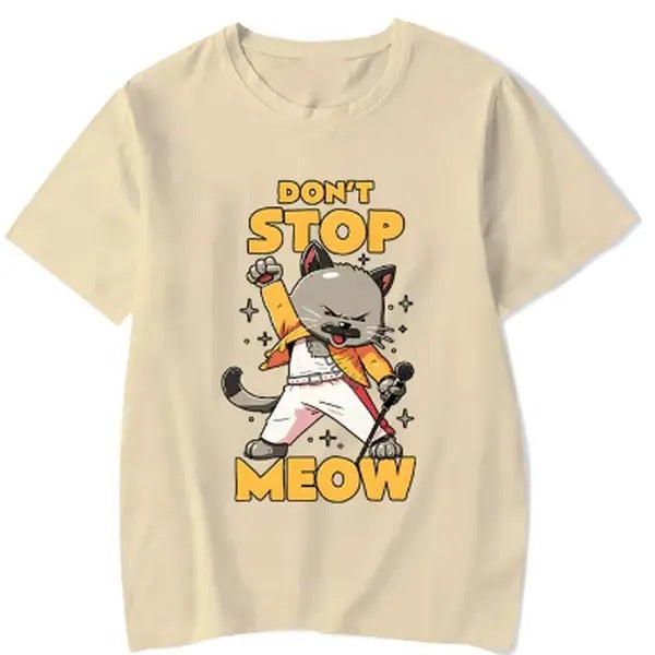 Funny DON'T STOP MEOW Printing Singing Cat Short Sleeves Hip Hop Street Cute Cool Girl Shirts Womenswear Underwear T-Shirts, Hoodie, Sweatshirt
