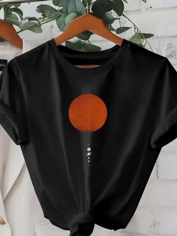Women's Geometric Print Round Neck Tee, Casual Short Sleeve Crew Neck T-Shirt for Summer, Fashion Women's Top for Daily...