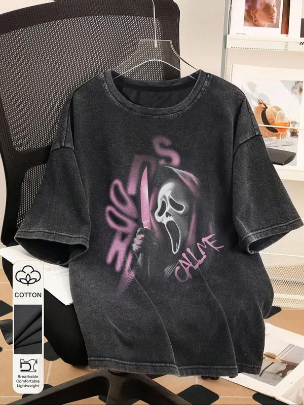 Women's Ghost Pattern Print Round Neck Short Sleeve Cotton T-Shirt, Casual Daily Wear, Soft Breathable Fabric, Perfect...
