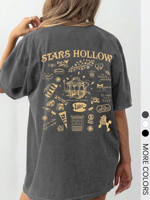Women's Gilmore Girls Merchandise, Stars Hollow Map Print T-Shirt with Luke's Diner Logo and Iconic Quotes, Soft and...