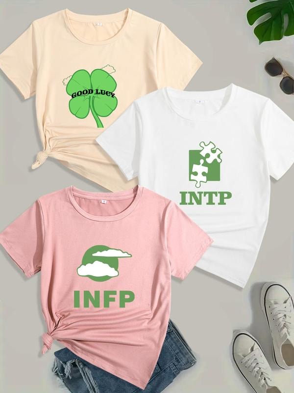 Women's Graphic & Letter Print Round Neck Tee, Casual Short Sleeve T-shirt for Daily Wear, Ladies Clothes for All Seasons...