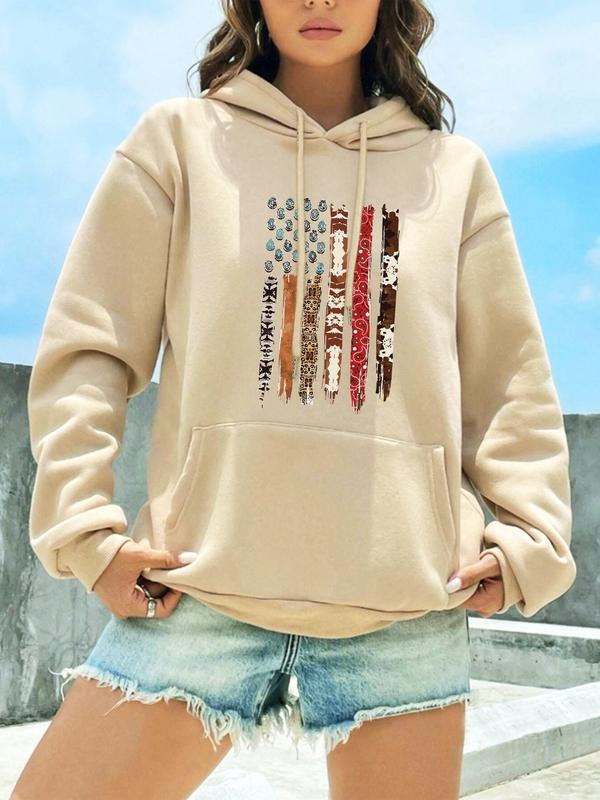 Women's Graphic Drop Shoulder Drawstring Hoodie, Fashion Casual Pocket Hooded Sweatshirt for Daily Outdoor Wear, Women's...