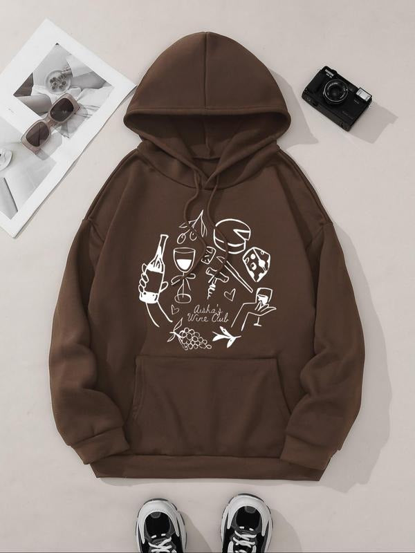Women's Graphic Drop Shoulder Hoodie, Fashion Casual Drawstring Pocket Hooded Sweatshirt for Daily Holiday Outdoor Wear,...