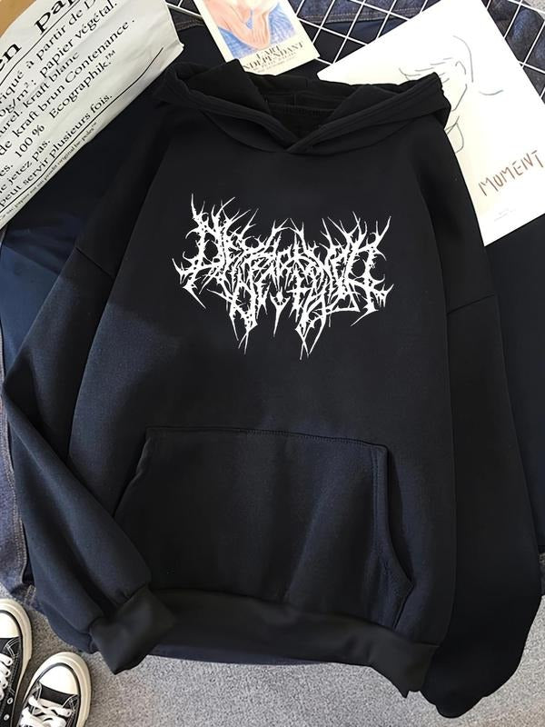 Women's Graphic Drop Shoulder Hoodie, Fashion Pocket Hooded Sweatshirt, Women Clothes for Spring & Fall T-Shirts