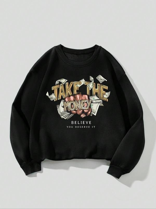 Women's Graphic Drop Shoulder Sweatshirt, Casual Long Sleeve Crew Neck Pullover For Fall & Winter, Women's Clothes For...