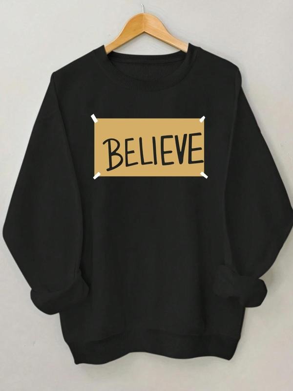 Women's Graphic Letter Print Round Neck Sweatshirt, Casual Long Sleeve Crew Neck Pullover for Fall & Winter, Women's...