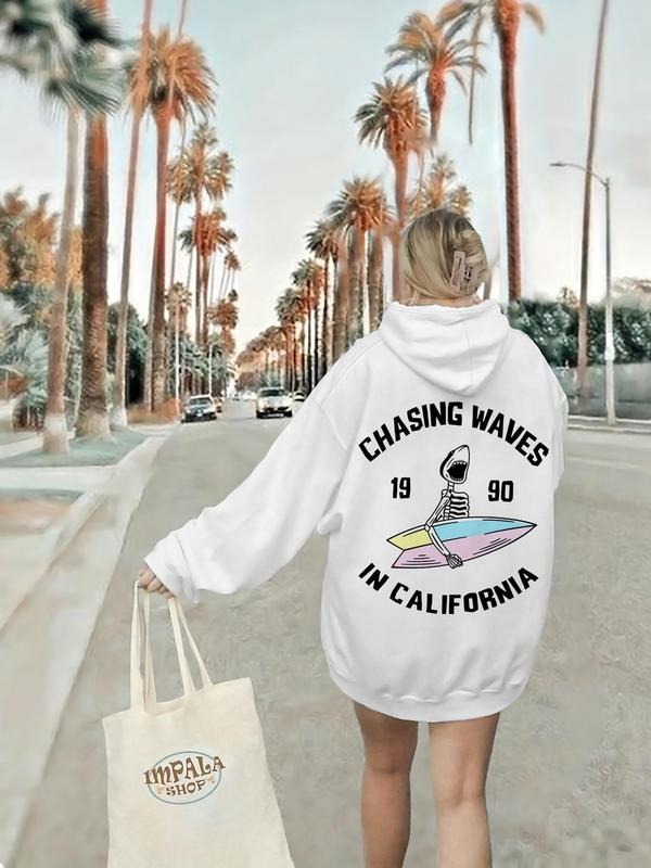 Women's Graphic Print Drop Shoulder Hoodie, Fashion Casual Pocket Hooded Sweatshirt for Daily Wear, Women Clothes for...