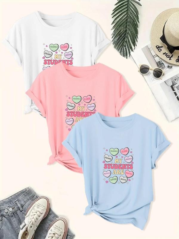 Women's Graphic Print Round Neck Tee, Casual Short Sleeve Crew Neck T-shirt for Daily Wear, Ladies Clothes for All...