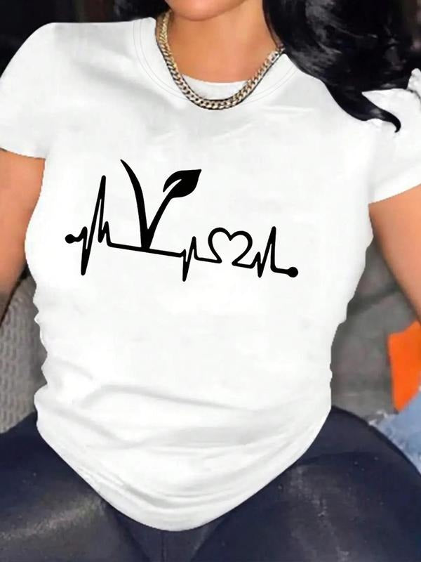 Women's Graphic Print Round Neck Tee, Fashion Casual Short Sleeve T-shirt for Daily Wear, Ladies Summer Clothes Hoodie,...