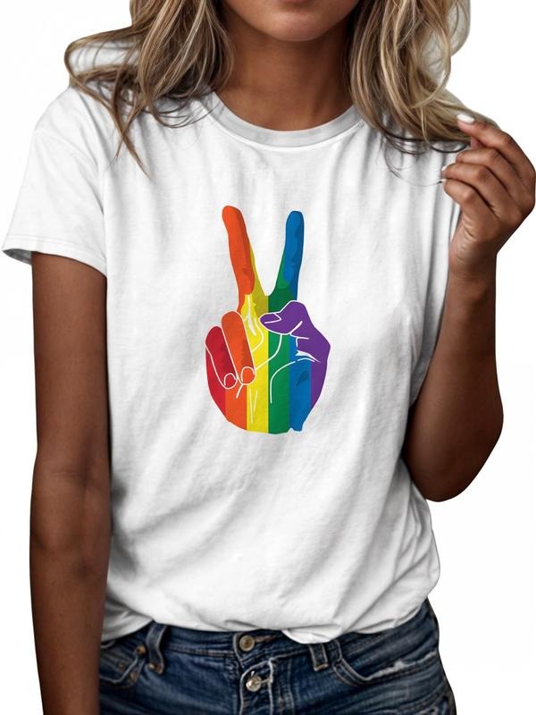 Women's Graphic Round Neck Tee, Peace Sign Print Short Sleeve T-Shirt, Casual Crew Neck Top for All Seasons Hoodie,...
