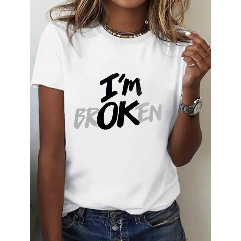Women's Graphic Tee - Casual Round Neck Short Sleeve T-Shirt, Black with White Print, All-Season Comfort, Perfect for...