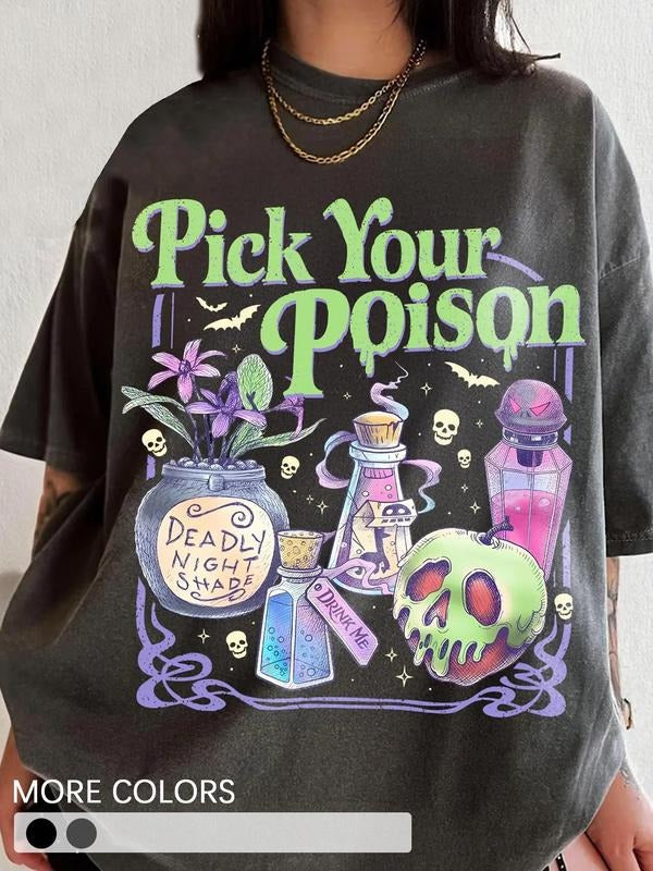 Women's Halloween Cartoon Print & Letter Print Regular Fit Round Neck T-shirt, Casual Top for All Seasons, Women's Gift...