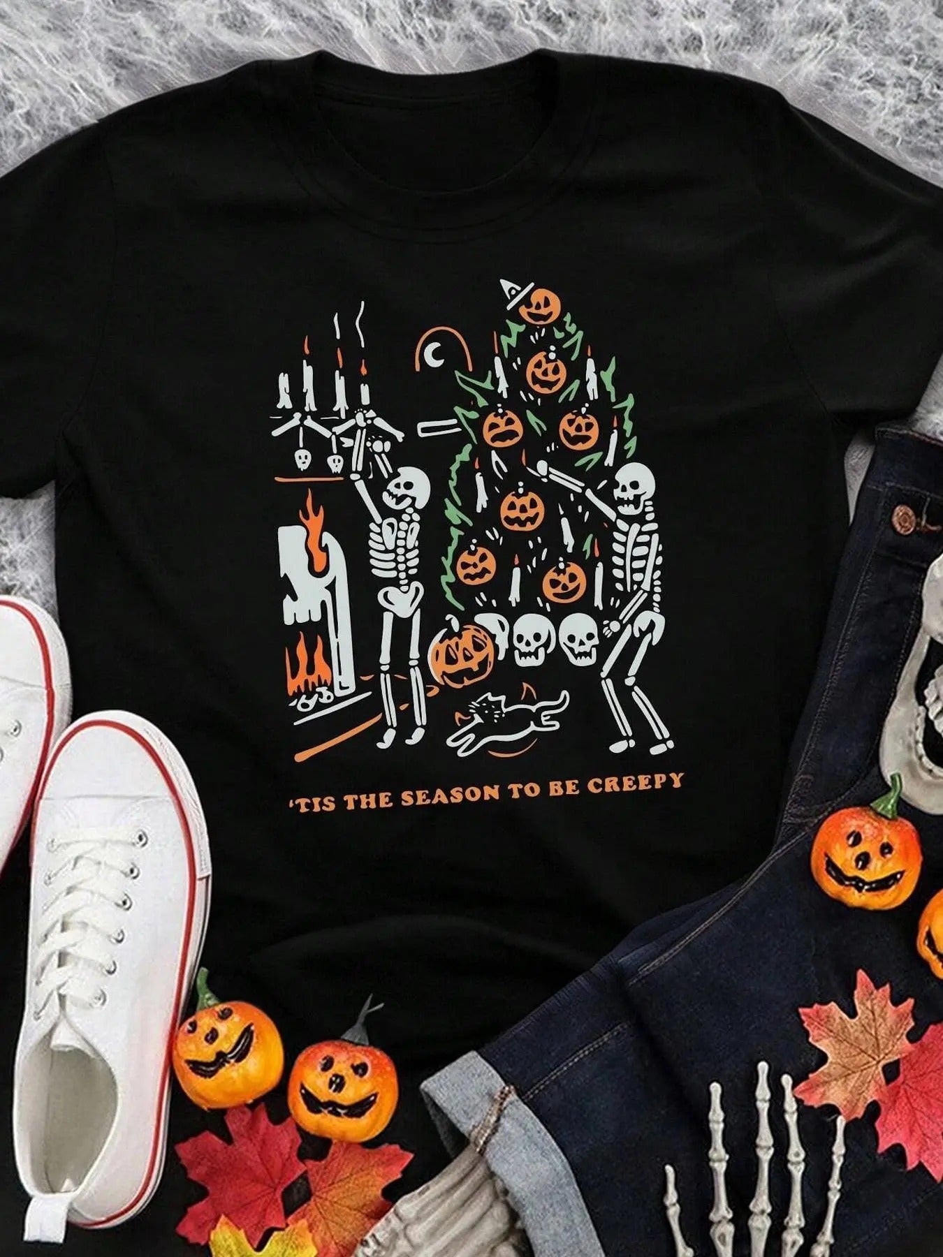 Halloween Cartoon Skull & Letter Print Round Neck Casual Short Sleeve Daily Vacation Outdoor Clothes Summer T-Shirts, Hoodie, Sweatshirt