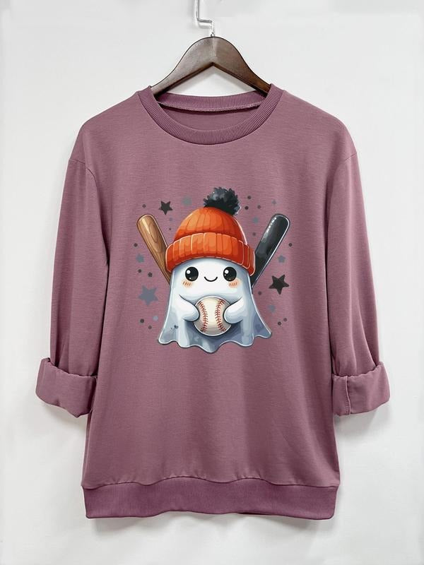 Halloween Ghost Print Round Neck Casual Long Sleeve Crew Neck Fall & Winter Clothes Daily T-Shirts, Hoodie, Sweatshirt