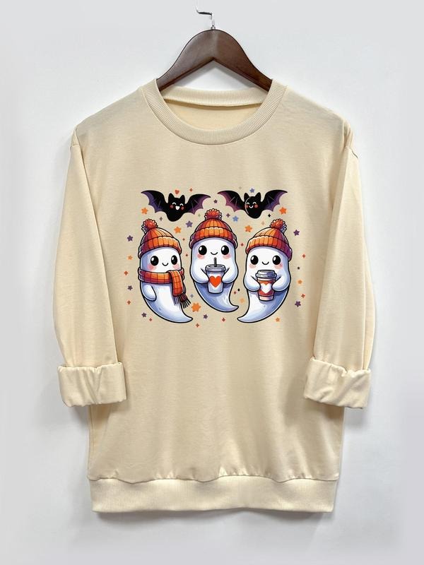 Halloween Ghost Print Round Neck Casual Long Sleeve Fall & Winter Clothes Daily T-Shirts, Hoodie, Sweatshirt
