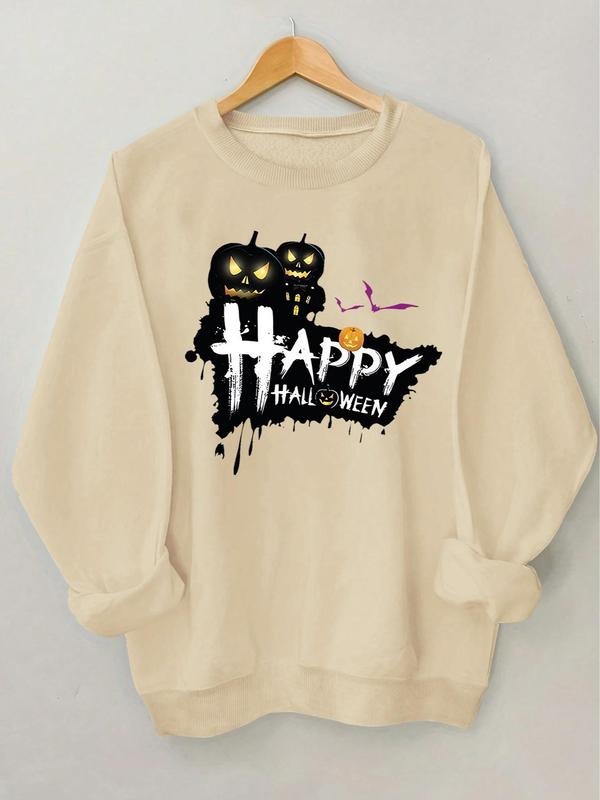 Women's Halloween Print Drop Shoulder Sweatshirt, Casual Long Sleeve Round Neck Pullover for Daily Wear, Ladies Fall &...