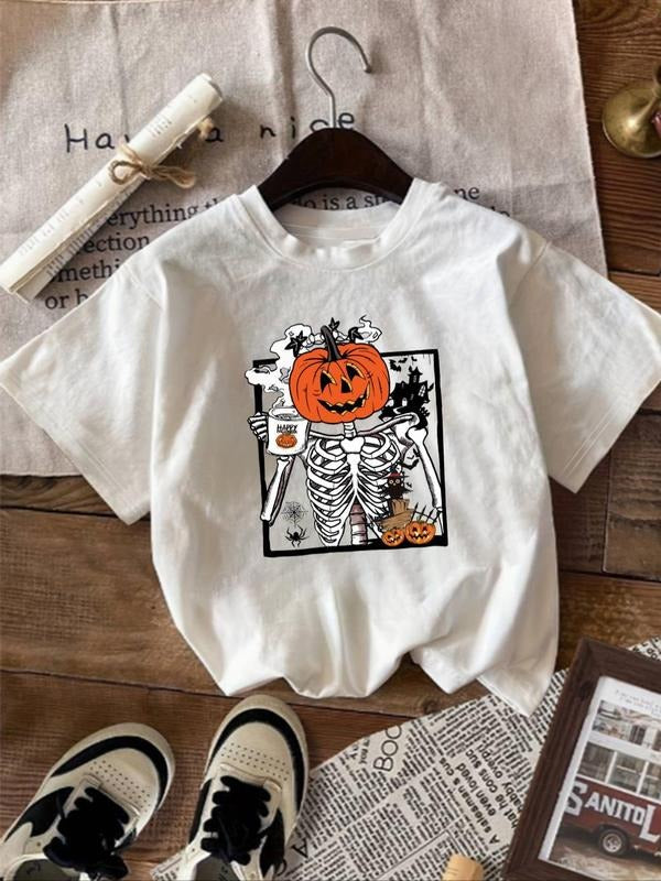 Women's Halloween Print Round Neck Tee, Casual Short Sleeve Crew Neck T-Shirt for Summer, Fashion Women's Top for Daily...
