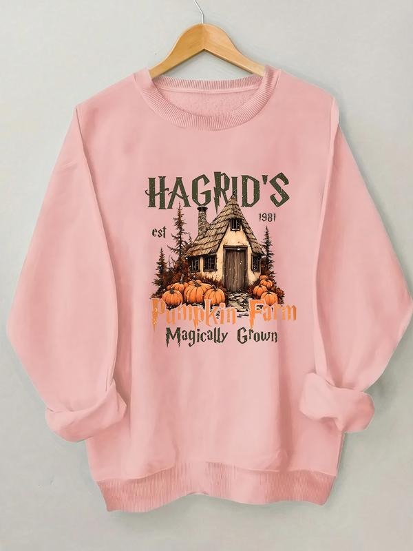 Women's Halloween Pumpkin Print Sweatshirt, Casual Fitted Round Neck Long Sleeve Top, Fall Winter Fashion Pullover for...